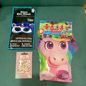 🔥2 for$10🔥🦄 Unicorn Bundle Bubble Glove, Glow Mask and Pack of 16 Mini Tatoos